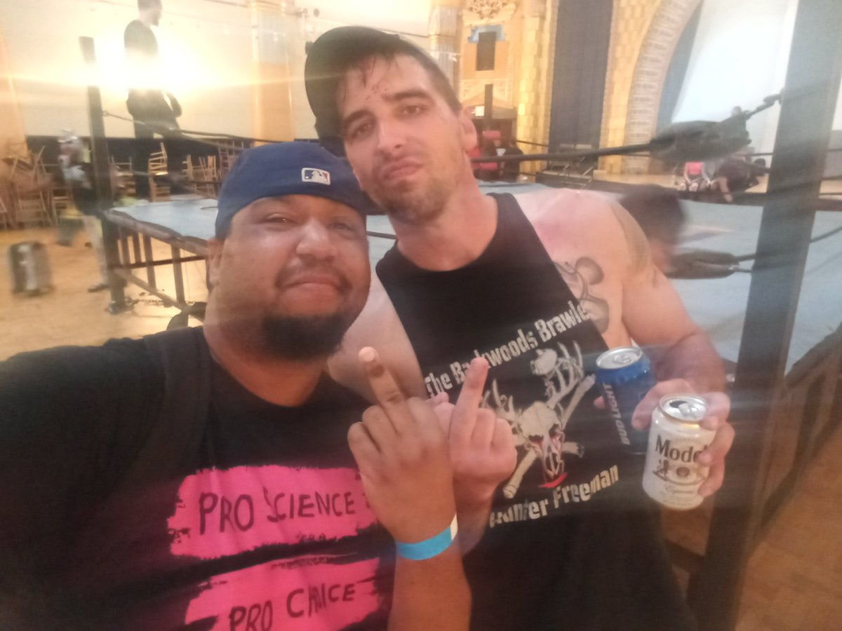 blksethrogen's tweet photo. Hey @BckwoodsBrawler, thanks for the picture op after the show even though the front facing camera on my phone sucked ass here hahaha
#GCWStar https://t.co/k6usmzSFnK