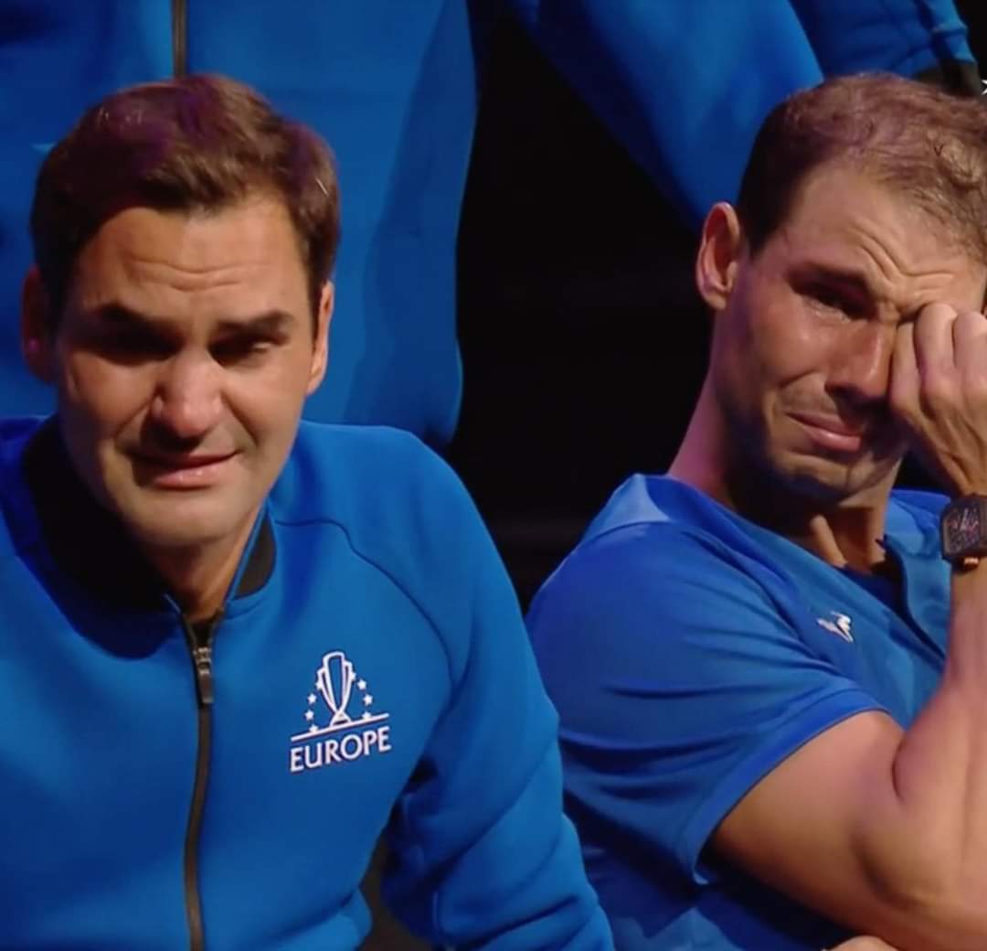 atongia's tweet photo. #beautyofsports
@rogerfederer and @RafaelNadal 
Rivalry is not that unhealthy or negative word ! It's just another attribute of sportsmanship but what unfurled on the last game #Federer played is what sportsman probably live for. By far, most loved sports photo for me ❣️❣️❣️ https://t.co/tNDQcpkbGb