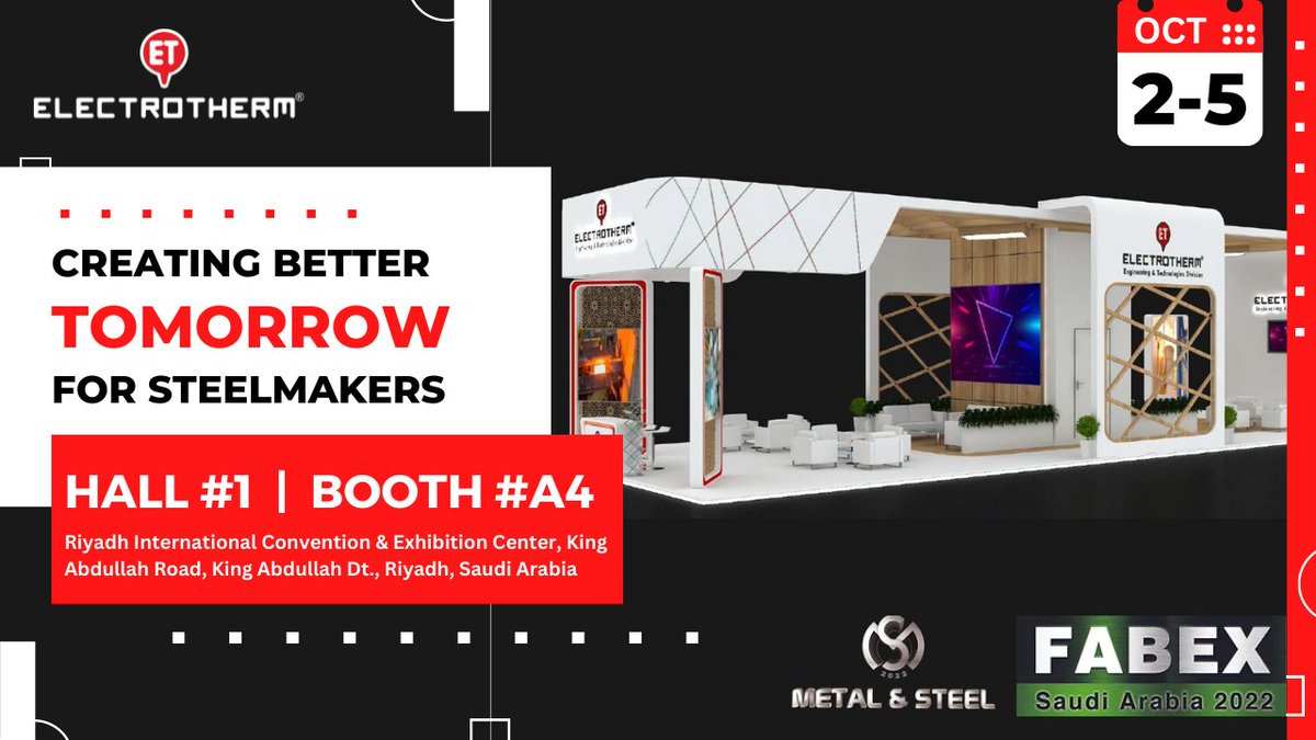 Electrotherm_ET's tweet photo. We're heading to Riyadh! Are you joining us at @Metal_Steel_KSA? Meet Electrotherm and learn how our end-to-end turnkey steel-making solution is leading global innovation. #FABEX #FABEX2022 #SteelEvent #SteelIndustry #RiyadhEvents #Electrotherm https://t.co/tQI0XSQyib