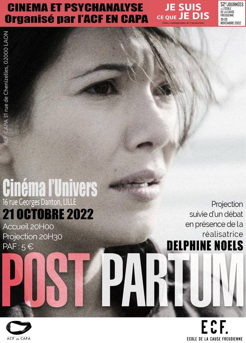 acf_capa's tweet photo. 📅Ne ratez pas la prochaine Soirée cinéma & psychanalyse vers les #J52 organisée par l'#ACFCAPA
Le 21 octobre à #Lille https://t.co/coh5L3sKbz