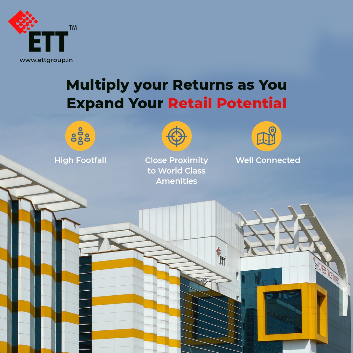 ETTGroupIndia's tweet photo. Multiply your Returns as you expand your Retail Potential

High Footfall
Close Proximity with World Class Amenities
&amp; Well Connected

Come grow your business at #ExpressTradeTowers
https://t.co/Xfiu8dRfhP

#ETT #RealEstate #Development #CommercialRetailSpace #commercialrealestate https://t.co/SLkU8dN3o8