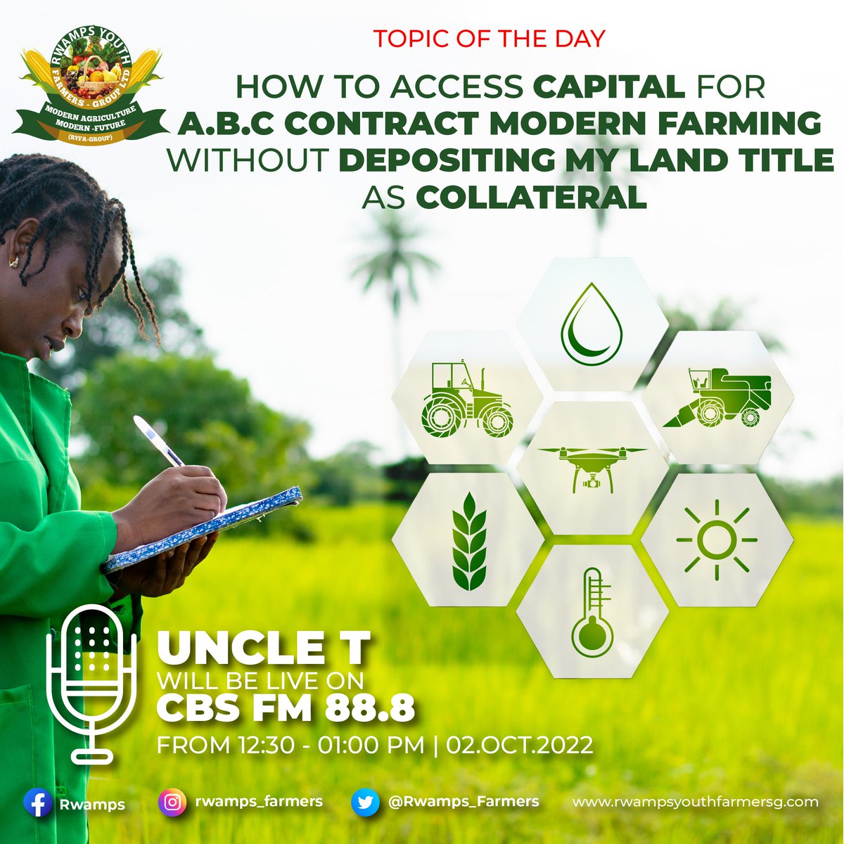 Rwamps_Farmers's tweet photo. Alone we can do so little, but together we can do so much more. PARTNERSHIP allows us to know more than we are capable of knowing by ourselves.
Tune in to CBS FM 88.8 30 minutes from now..
Live talk show.
#ModernAgriculture
#ModernFuture
#AgricultureIsOxygen https://t.co/tcbC1Yraw5