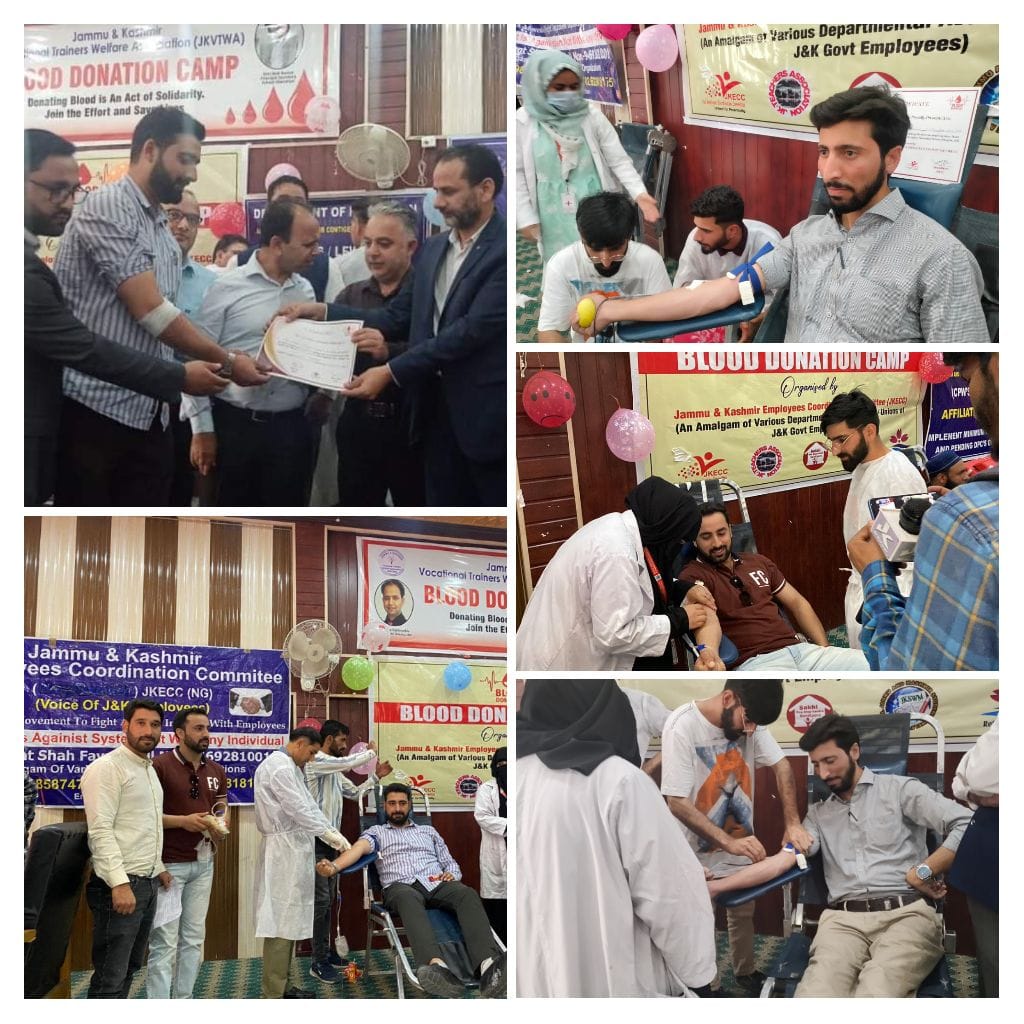 JKVTWA's tweet photo. Vocational trainers of j&amp;k fully supported the blood donation camp organized by JKECC. The VTs of j&amp;k r always ready to positively contribute in the development &amp; progress of our great country.Donating blood is a small step towards it @OfficeOfLGJandK @AlokKum36531399 @JKSamagra https://t.co/9EXgYnSbjD