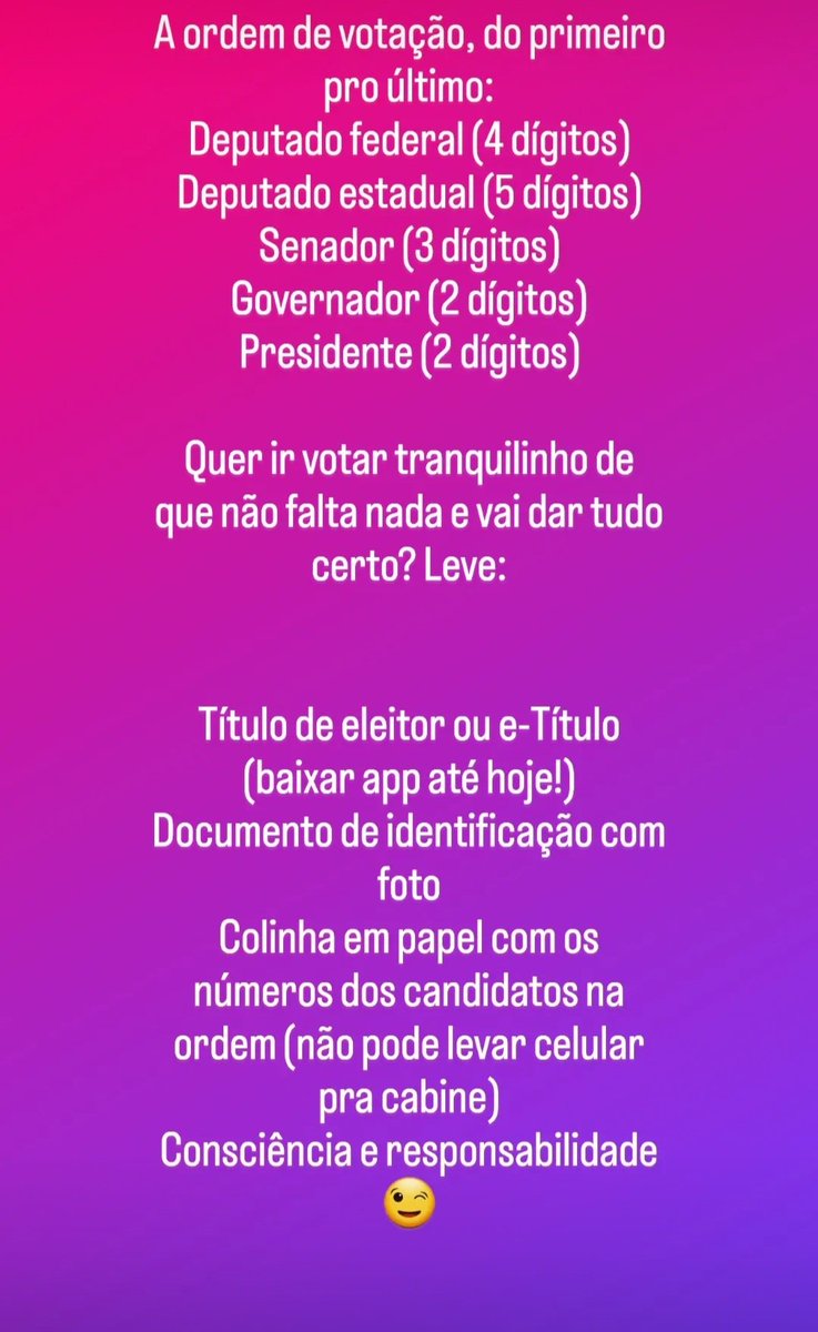 adrisn's tweet photo. Como que vota? Leva RG, leva título, leva um "bom dia" pro mesário (sim!)?Make festa da democracia great again!

Tira-dúvidas do TSE completão: https://t.co/qkqtuSlhdo https://t.co/9Xzw6Oqjv0