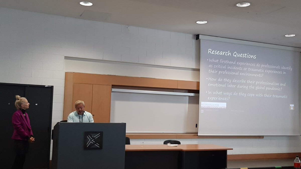 S_Eschenbacher's tweet photo. What a pleasure to work with Mitsunori Misawa and present our work on #traumaresponsive #teaching and #emotionallabor with students from @hs_humanwiss at @esrea2022 Triennial Conference in Milan. https://t.co/BwKAotqfVT