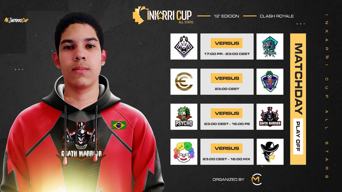 Inkarri Cup - All Stars (@inkarri_cup) on Twitter photo #CR | MatchDay✨ | América 🌎🆚🇪🇺 Europa | Play Off 🔥
✨ No paramos con las definiciones 🔥
🔰 <a href="/NewAlliance_GG/">New Alliance</a> 🇵🇷🆚🇪🇸 <a href="/40KLOUTH/">𝟰𝟬-𝗞𝗟𝗢𝗨𝗧𝗛 𝗲𝗦𝗽𝗼𝗿𝘁𝘀 🐲</a>
🔰 @CE_eSporTsGG 🇨🇱🆚🇪🇺 <a href="/TeamJocker1/">Team Joker</a>
🔰 <a href="/TEAM_PSYCHO_FR/">TEAM PSYCHO ESPORT</a> 🇫🇷🆚🇵🇪 <a href="/DeathWarriorCR/">©®Death Warrior</a>
🔰 <a href="/ClownEsportsGG/">Clown Esports</a> 🇪🇺🆚🇲🇽 <a href="/KaosEsportsGG/">Kaos ESports</a>
#InkarriCup #Gaming #CR | MatchDay✨ | América 🌎🆚🇪🇺 Europa | Play Off 🔥
✨ No paramos con las definiciones 🔥
🔰 <a href="/NewAlliance_GG/">New Alliance</a> 🇵🇷🆚🇪🇸 <a href="/40KLOUTH/">𝟰𝟬-𝗞𝗟𝗢𝗨𝗧𝗛 𝗲𝗦𝗽𝗼𝗿𝘁𝘀 🐲</a>
🔰 @CE_eSporTsGG 🇨🇱🆚🇪🇺 <a href="/TeamJocker1/">Team Joker</a>
🔰 <a href="/TEAM_PSYCHO_FR/">TEAM PSYCHO ESPORT</a> 🇫🇷🆚🇵🇪 <a href="/DeathWarriorCR/">©®Death Warrior</a>
🔰 <a href="/ClownEsportsGG/">Clown Esports</a> 🇪🇺🆚🇲🇽 <a href="/KaosEsportsGG/">Kaos ESports</a>
#InkarriCup #Gaming