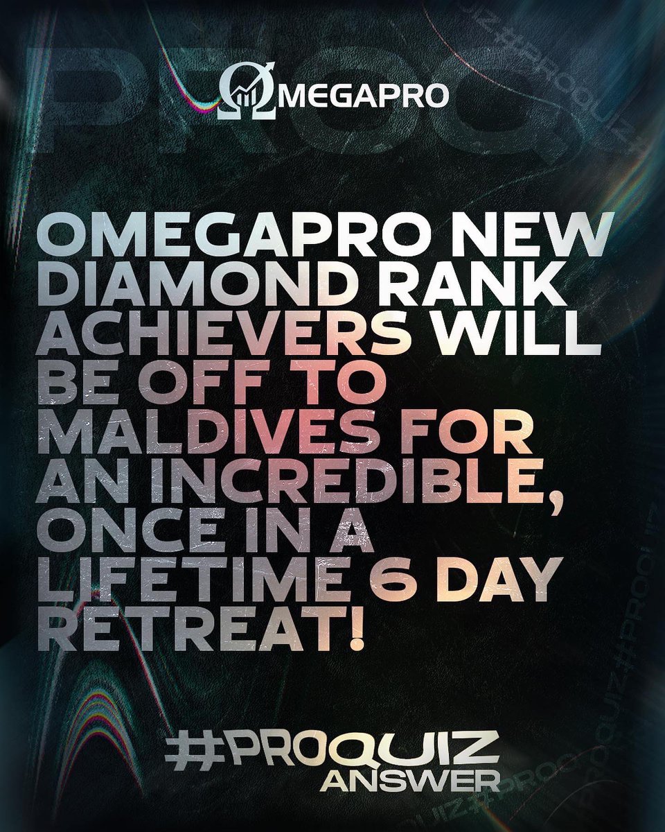 _OmegaPro's tweet photo. 🙋🏻Are you joining us for this incredible and once in a lifetime 6 day retreat in Maldives? Hit Diamond Rank to not miss the luxurious Diamond Trip in Maldives from 2nd to 7th November 2022. ☀️🇲🇻 #ProQuiz #DiamondTripMaldives ⛱
#OmegaPro https://t.co/tFGT1HVvzi