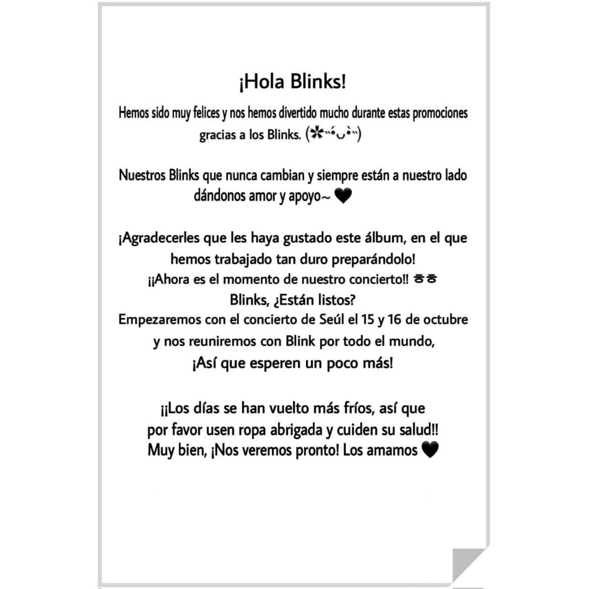BLACKPINKPeru's tweet photo. [💌] Mensaje de agradecimiento de @BLACKPINK para BLINKS.

Oficialmente las promociones para "BORN PINK" han terminado y comenzarán a prepararse arduamente para la gira mundial.

©️BBU_BLACKPINK
#블랙핑크 #JISOO #지수 #JENNIE #제니 #ROSÉ #로제 #LISA #리사 https://t.co/ZdimRXLzt0