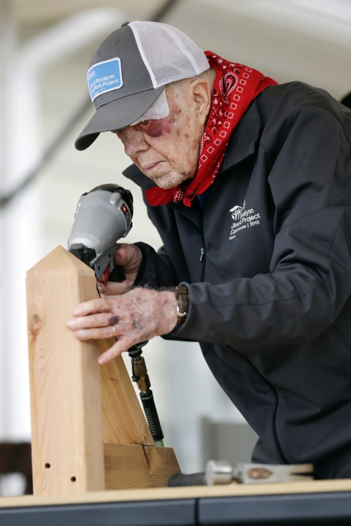 In 2015 Jimmy Carter had brain cancer. In 2019 Jimmy broke his hip. That same year Jimmy fell at home on Sunday, requiring 14 stitches. Jimmy showed up on Monday to help build houses for Habitat for Humanity. Happy 98th birthday, President Carter.
