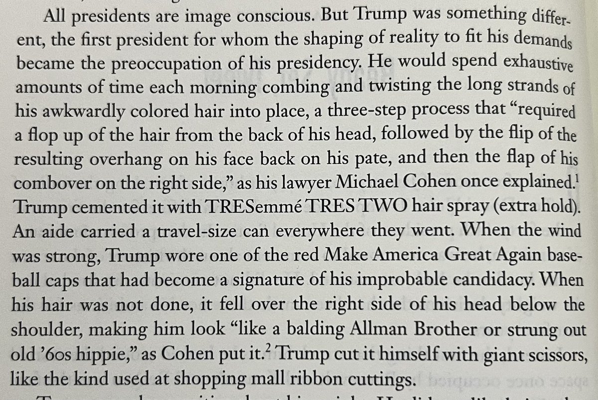 benryanwriter's tweet photo. This account of how Trump does his hair, including the fact that he cuts his combover himself, from @peterbakernyt @sbg1’s The Divider: https://t.co/AtFyGYOZ71