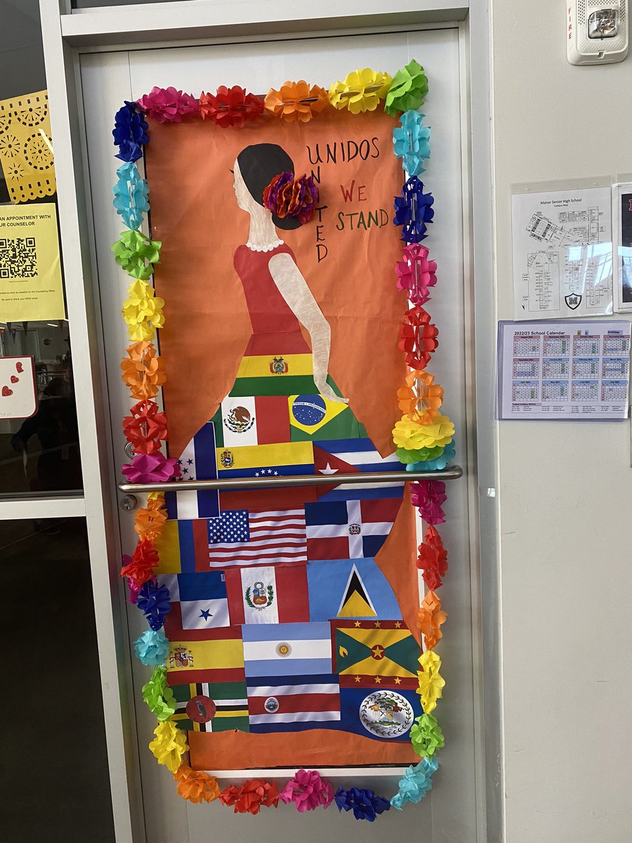 JessikaHearne's tweet photo. Celebrating #HispanicHeritageMonth @ManorSeniorHS #September15 ~ #October15 #DoorDecorationContest #Congratulations to the following #WinningClasses #MsMurphy #MsDiSimone #MrsWashington #MsPepin #MrMcPherson & our #CounselingTeam @SpencerAndreD @MikePerkins_PLC @AlejandroGongo1 https://t.co/LOZQxfUTw2