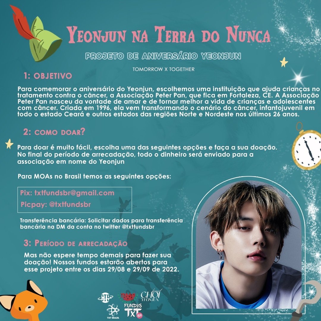 Concluímos nosso 3° projeto de aniversário! 

Obrigada a todo mundo que doou!

Arrecadamos R$229 que serão destinados à Associação Peter Pan, de Fortaleza - CE.

Postaremos o comprovante durante a semana. Fiquem ligados 😊❤️

#YEONJUN <a href="/TXT_members/">TOMORROW X TOGETHER</a> 
#TXT