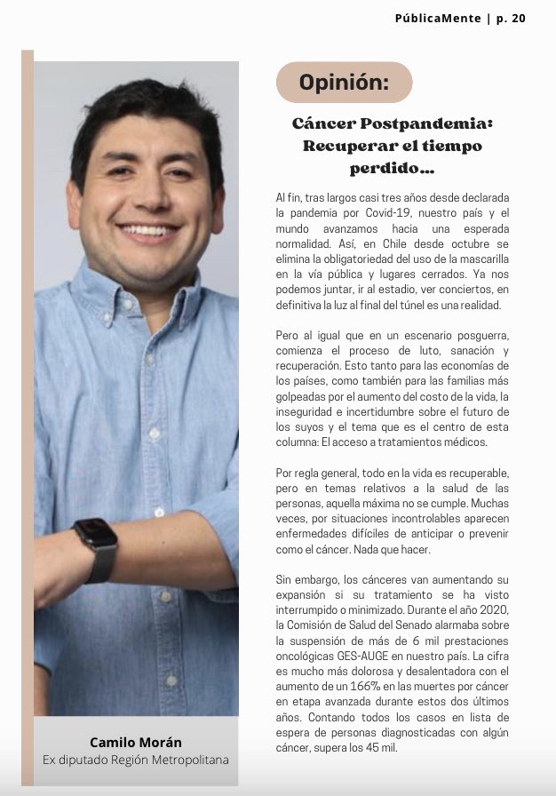 camilomoran's tweet photo. Llegó octubre, el mes de la conciencia del cáncer de mama y en @PublicaMenteRev y escribimos sobre la necesidad de la reactivación de la red pública de salud con los tratamientos oncológicos que quedaron suspendidos en pandemia. https://t.co/e5y9rrA2e9 https://t.co/5AeFNM3XZv