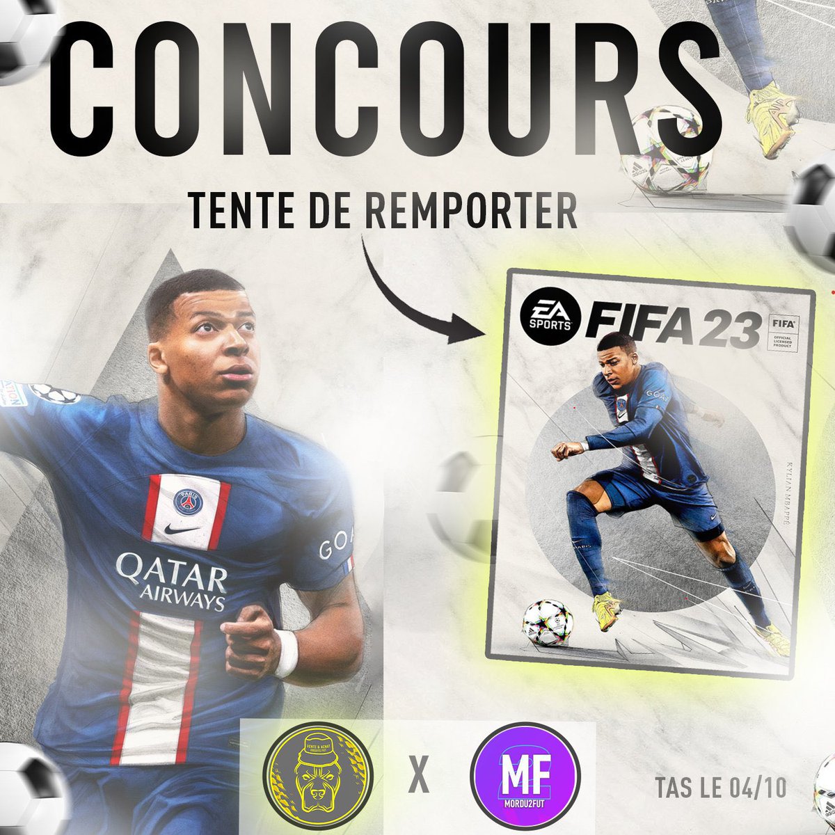 Mordu2FUT's tweet photo. ⚽️ CONCOURS FIFA 23 ⚽️

T’as pas encore #FIFA23 ? Pas de problème ! 

🔁 RT ce tweet
☑️ Follow @DOGZ_FIFA &amp; @Mordu2FUT 

🎮 Pour tenter de remporter FIFA 23 sur la plateforme de ton choix ! 🔥 https://t.co/GUWxPwtMpb