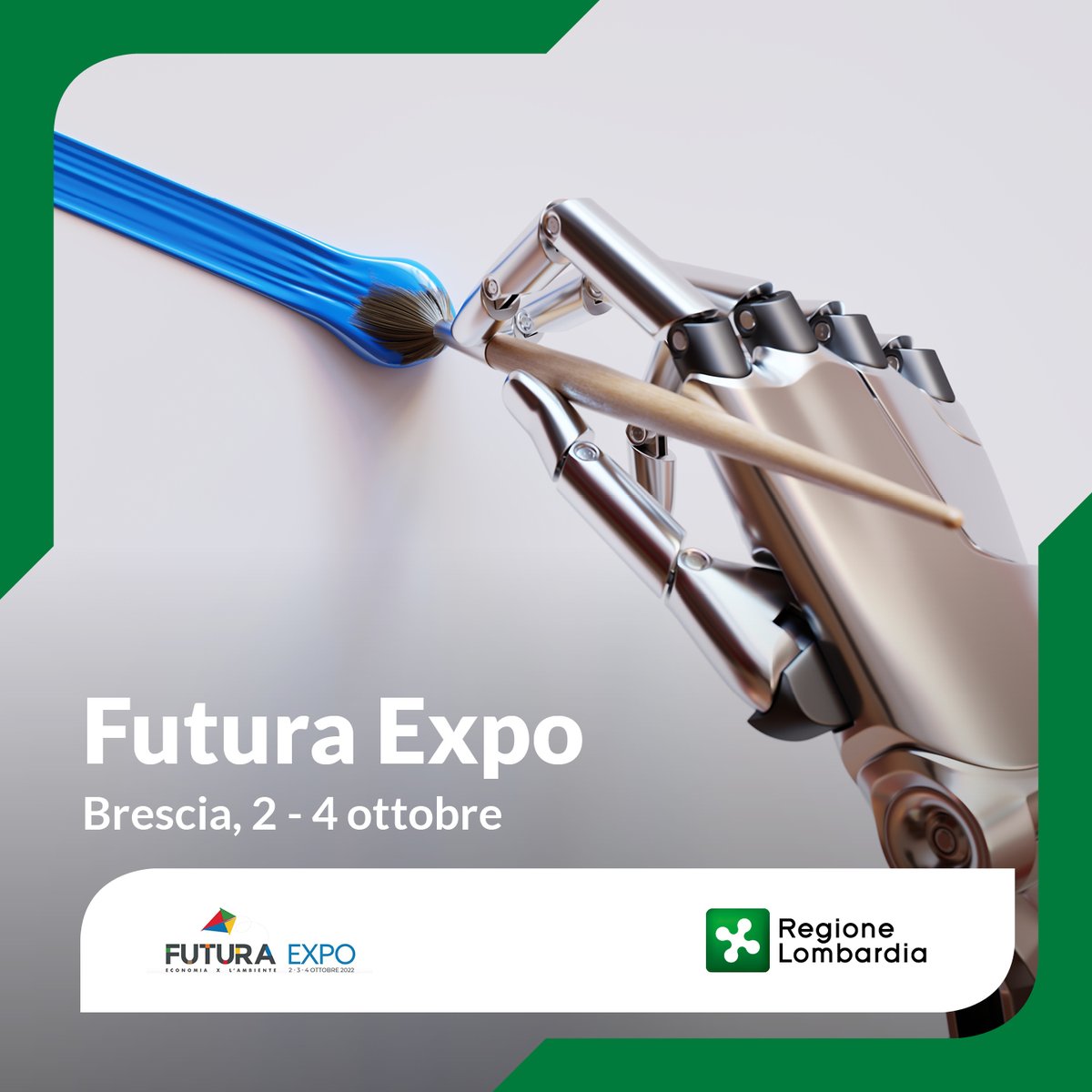 RegLombardia's tweet photo. #FUTURAEXPO22 Futura Economia per l'Ambiente.
Sostenibilità e sistema sono le parole d’ordine della Fiera che raccoglie aziende, istituzioni e imprenditori, un vasto calendario di appuntamenti e oltre 600 speakers.
Dal 2 al 4 ottobre al Brixia Forum.
👉 https://t.co/zu5UxTvOLA https://t.co/n8WP6Vkfka