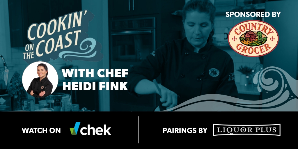 caorda's tweet photo. A new season of Cookin' on the Coast with new episodes weekly on CHEK on Saturday nights, featuring amazing local CHEF Heidi Fink. See great new recipes from Chef Heidi and amazing ideas for pairings from Liquor Plus.

@CountryGrocer 
@chefheidifink 
@CHEK_News 
@DiscoverthePlus https://t.co/E7bI6VexjQ