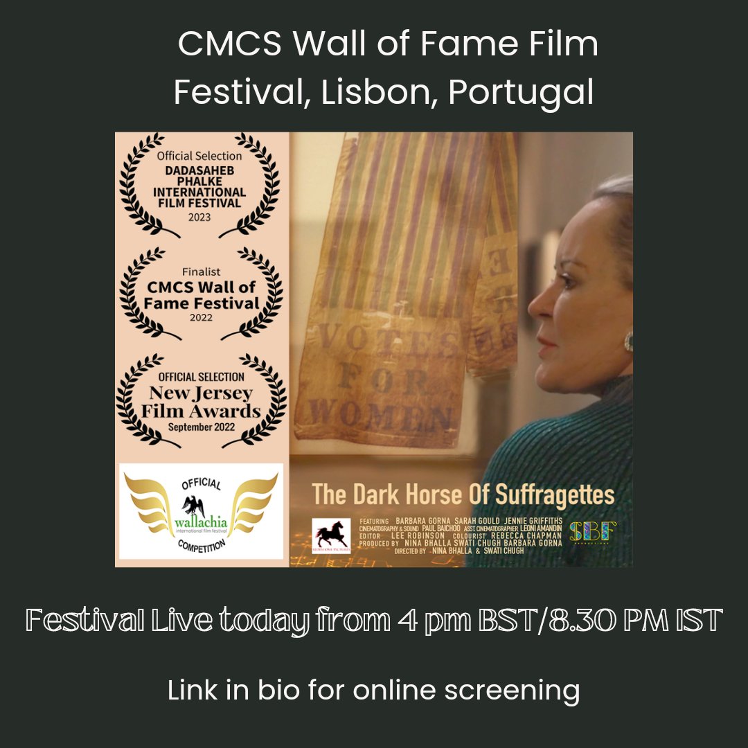 director_swati's tweet photo. Excited for the first Screening of our short documentary - The Dark Horse of Suffragettes, today from 4 pm BST/8.30 pm IST @cmcs_media  You tube channel and Facebook page 🙂 Link in comments.
#screening #cmcswalloffame #filmfestivals #lisbon #portugal https://t.co/GRRjaUgtxX