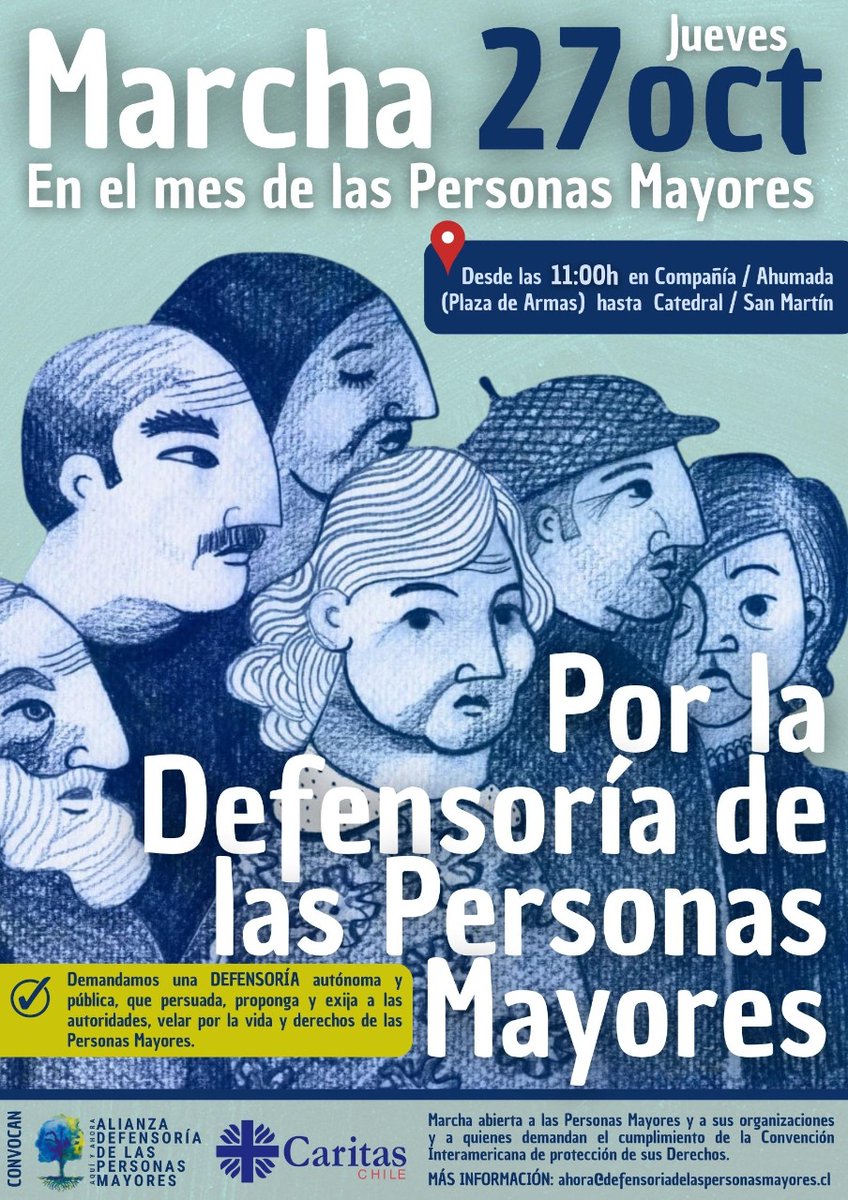 Hoy,1 Octubre, inicia Mes Internacional de las #PersonasMayores y anunciamos con esperanza y en primavera, MARCHA el jueves 27, por la promoción, protección y defensa de sus legítimos derechos. En la calle,  unidos, demandamos Defensoría de las Personas Mayores.