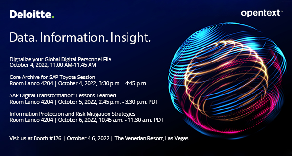 schellberg's tweet photo. #deloitteconsulting is at #opentextworld this week in Las Vegas. We will present in 4 sessions on how we help clients manage their digital information. https://t.co/47cDZfK0wo