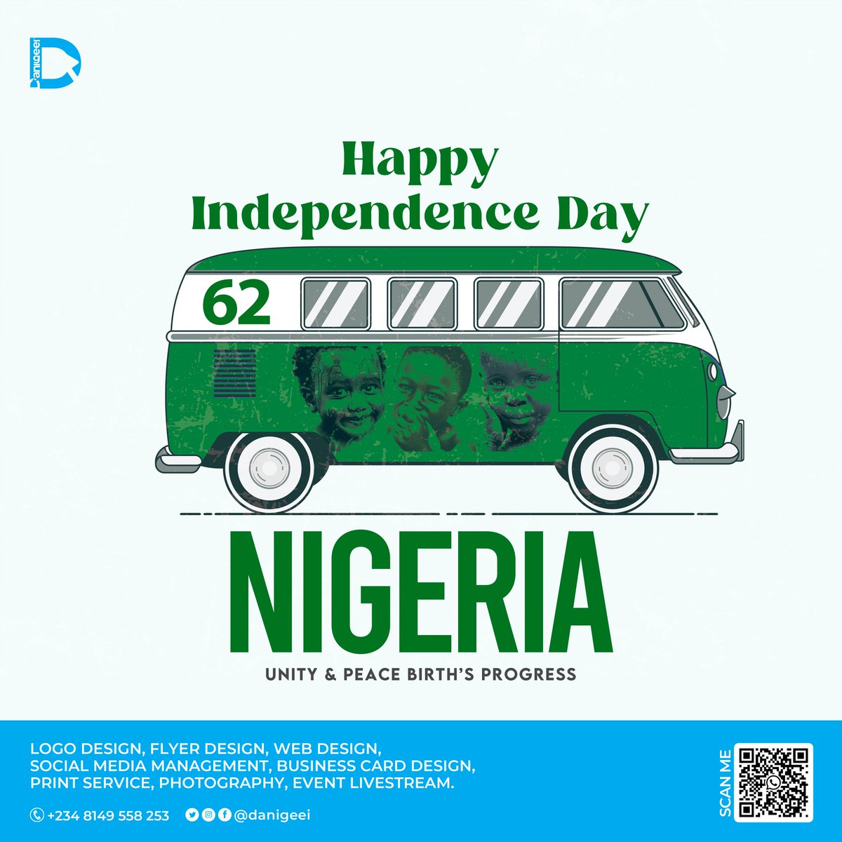 danigeei's tweet photo. "Patriotism is, fundamentally, a conviction that a particular country is the best in the world because you were born it. -George Bernard Shaw

Happy Independence Day Nigeria.

The BIG 62

#independenceday #nigeriaindependence #danigeei #graphicdesigner #design #art #explorepage https://t.co/uYbjUTu7PD