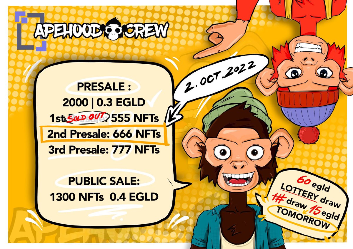 ManLyNFT's tweet photo. 🐺 #NFTGiveaway 🐺

Prizes:
🎁 $35 ( 0.65 $EGLD )
🎁 5x WL

👑 5 Winners

To Enter:
✅ Follow @ApehoodCrew 
✅ RT + Like ❤️
✅ Tag frens 

2nd presale > 02.10.2022 - 666 #NFTs

⏰ 48hrs

#Egldgiveaway #ElrondNFT #ElrondCommunity #ElrondNetwork #ElrondGiveaway https://t.co/2jpZcII6cX