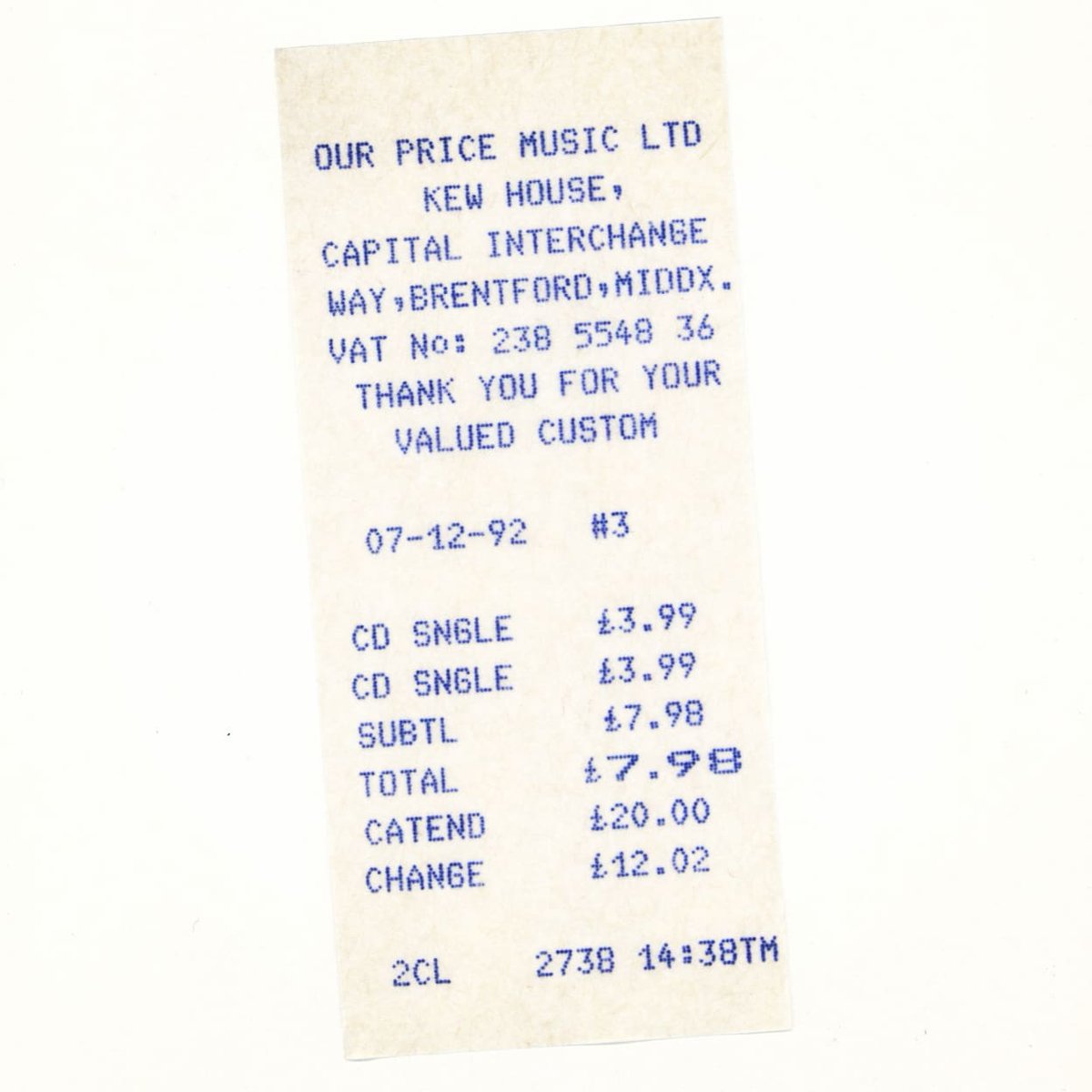WhosThatGav's tweet photo. Found an old #OurPrice receipt from 1992. How exciting. #TOPCONTENT https://t.co/zDev0lxQrm