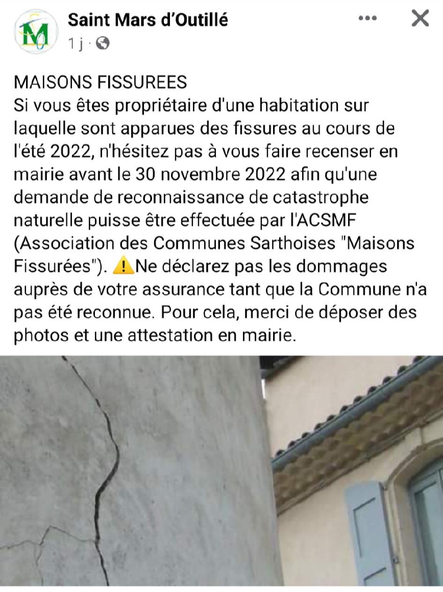 Aumf72's tweet photo. 1/5 Nous tenons à 𝐫𝐞𝐦𝐞𝐫𝐜𝐢𝐞𝐫 𝐥𝐞𝐬 𝐦𝐮𝐧𝐢𝐜𝐢𝐩𝐚𝐥𝐢𝐭é𝐬 𝐪𝐮𝐢 𝐝𝐢𝐟𝐟𝐮𝐬𝐞𝐧𝐭 l'appel à venir se faire recenser en mairie.
Beaucoup se mobilisent pour faire face au phénomène de retrait gonflement des terrains argileux #sarthe #maisonsfissurées #solargileux #RGA https://t.co/lF07D0aIsh
