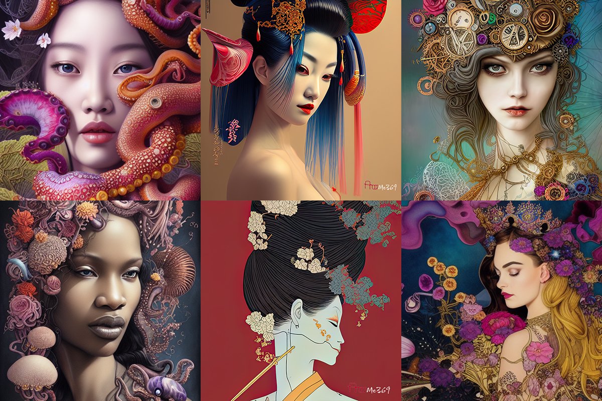 7) After a month or so, AI art became very intriguing. I can direct him to create octopus girl, geisha, queen, and other kinds of role-playing, realistic, illustration, game, or other different styles, and they all perform well.🌈🤡