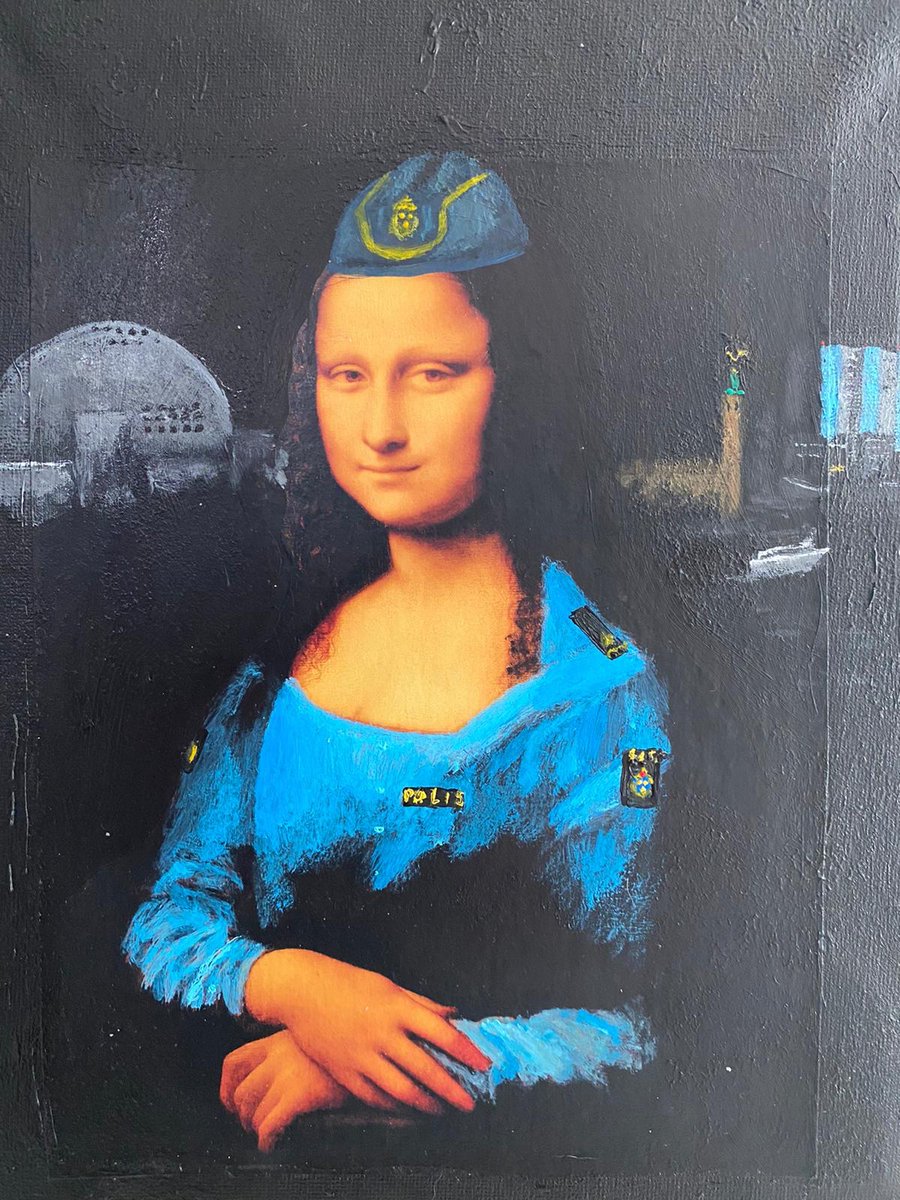 Kollegan har målat en ny tavla. Han har döpt den till Mona Polisa…