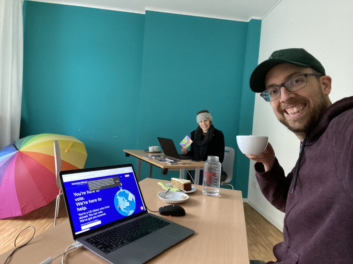 SCC_Justin's tweet photo. Berlin folks - We're here until 3:30 to help you! We have hot coffee, delicious cookies, and carrot cake to fuel us to help you with your voting questions! https://t.co/dHrSINzwBr
