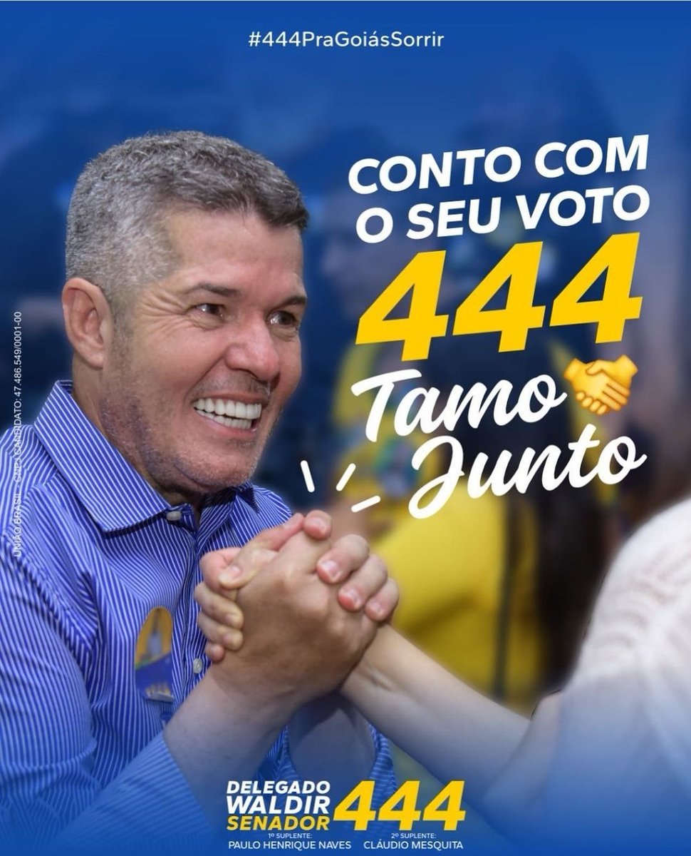 _delegadowaldir's tweet photo. Vamos de 4️⃣4️⃣4️⃣ pra Goiás sorrir!!! https://t.co/RwbOdV3QGT