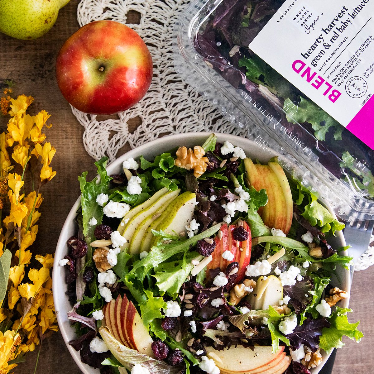 Quite colorful indeed. Wholesome Pantry Organic Hearty Harvest Blend adds a delicious base to this Apple Harvest Salad! See recipe details at  bit.ly/3rm9nND Eat Wholesome. Eat Well. 🍎🍐🥗 #FoodSetFree #WholesomePantry