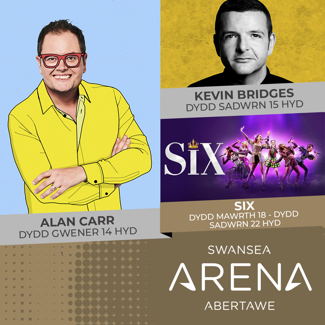 ArenaAbertawe's tweet photo. Yn dod yn fuan 👀

Dyma sy’n digwydd yn #ArenaAbertawe fis Hydref yma ✨

🎫 https://t.co/PTQ2k3Prmk
🥂 Uwchraddio Lolfa VIP: https://t.co/Ssvne475Fa*

#AlanCarr #KevinBridges #Comedi #SIX #SioeGerdd #CoreyTaylor #AustralianPinkFloyd #Cyngerdd https://t.co/HJf0jRPGka