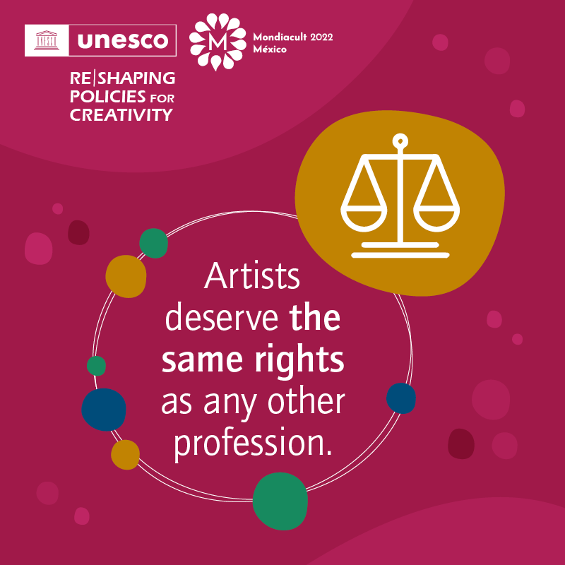 UNESCO's tweet photo. Arts &amp; cultural industries account for 3.1% of the global GDP but often people don't have access to equal job security &amp; compensation as other sectors.

Creators deserve the same rights &amp; treatment as other professionals.

https://t.co/ERURvyFVFK #MONDIACULT2022 https://t.co/AQnwOHl4s8