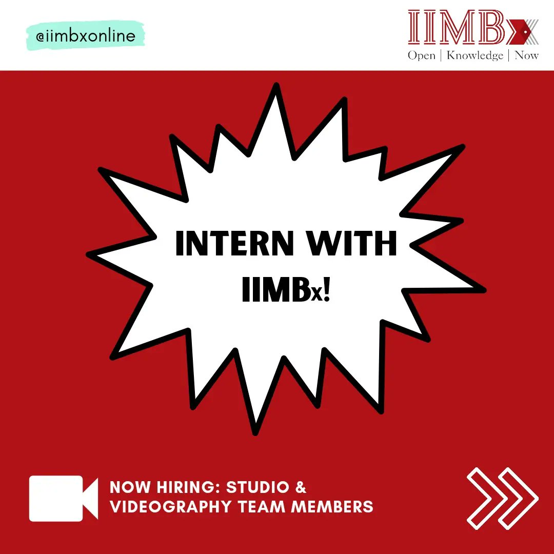iimbxonline's tweet photo. More internship opportunities at IIMBx! We're looking for interns with video recording experience to join our studio team. Apply before October 30!
https://t.co/C3Ih9waJtT
#hiringinterns #internswanted #iimb #iimbangalore #iim https://t.co/whiGYksn1u