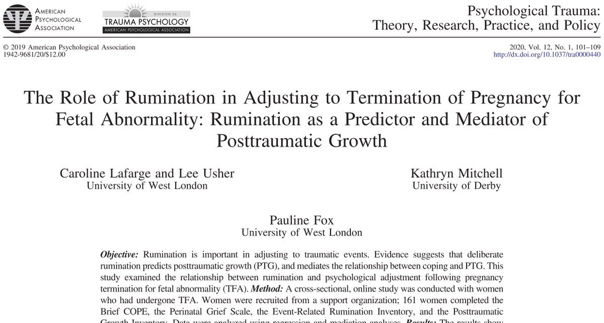 throughtheunex1's tweet photo. "This confirms that a systematic, deliberate effort in reflective thinking and seeking meaning is beneficial to women post-TFA." 

#PregnancyandInfantLossAwarenessMonth 

https://t.co/J0bAqqk4or 

#PostTraumaticGrowth #Psychosocial #Support #TFMR #Meaning https://t.co/h398Ttj84G