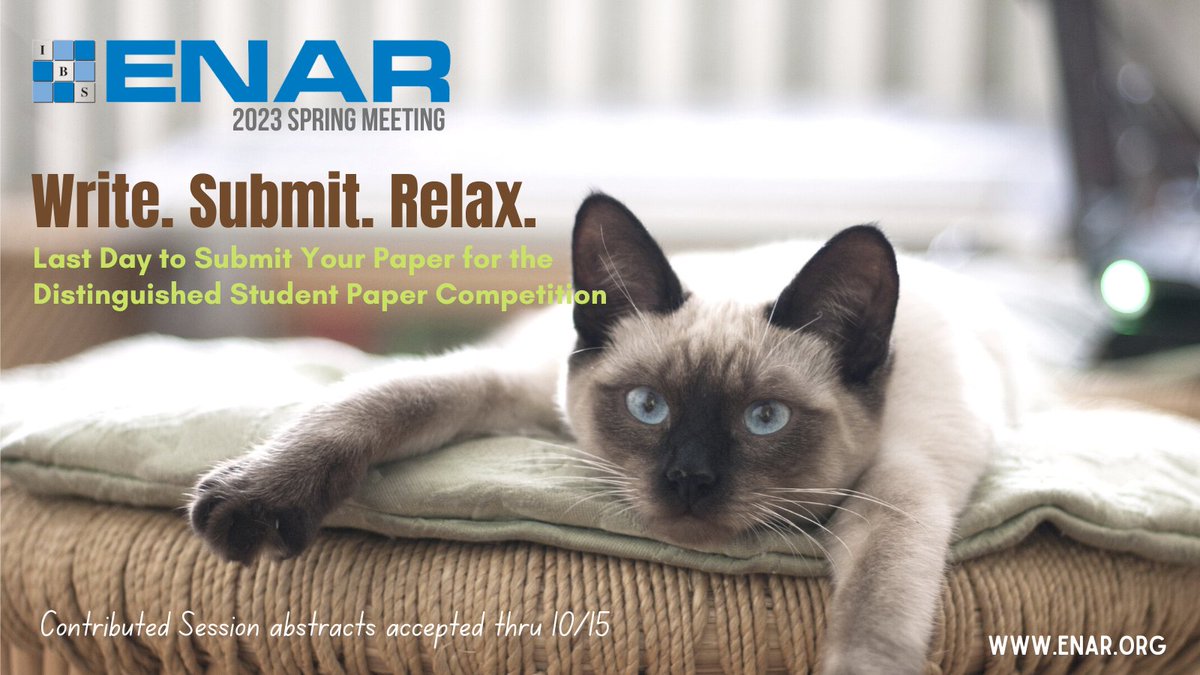 Today is the Day! #ENAR2023 Distinguished Student Paper Awards competition submissions are due TODAY by 11:59 PM Eastern Time. More details at enar.org/meetings/sprin…. #statisticians #biostatistics #epidemiology #analytics #womeninstem 
<a href="/ASA_Biometrics/">ASA Biometrics Section</a> <a href="/IBSstats/">IBS</a> <a href="/cens_enar/">CENS ENAR</a>