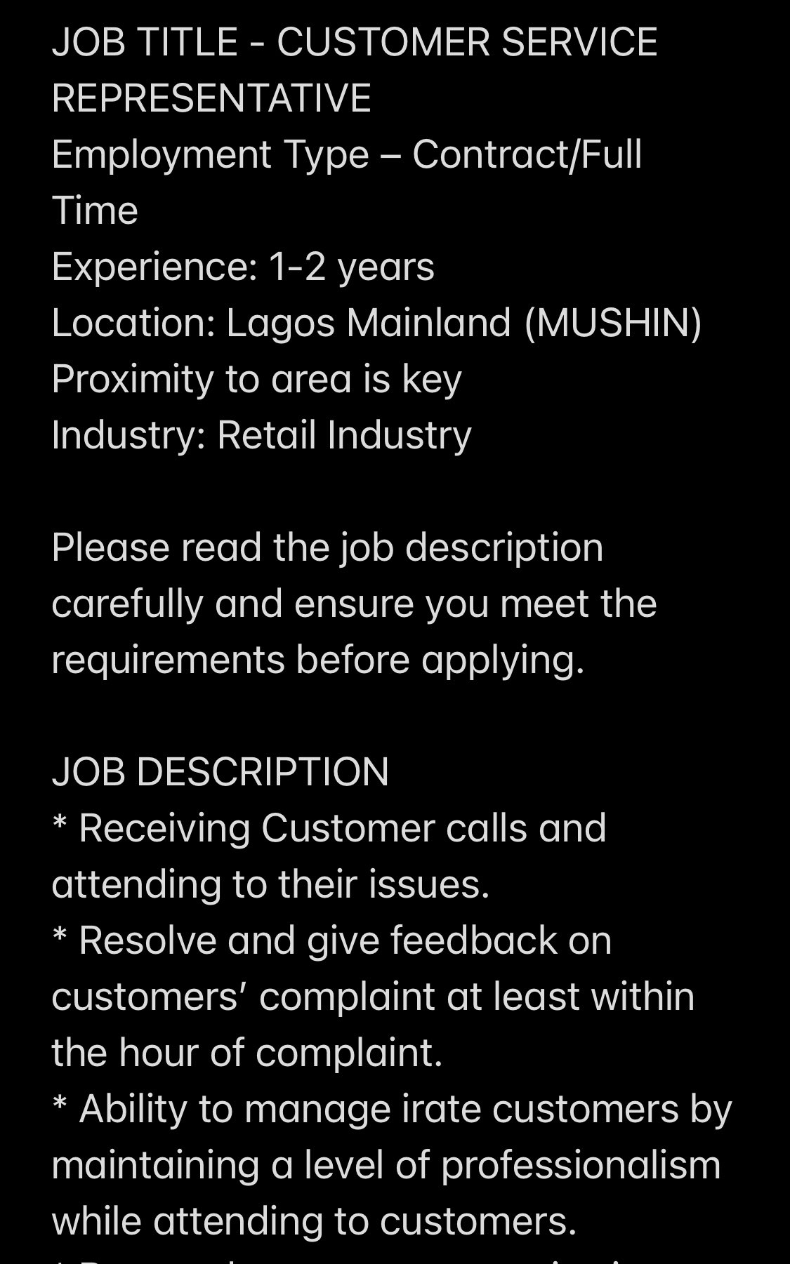Job Hub NG on Twitter "CUSTOMER SERVICE REPRESENTATIVE NEEDED
