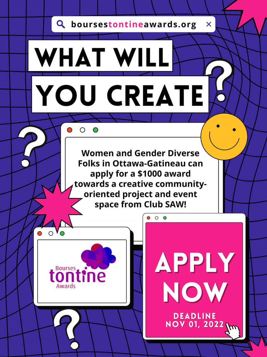 Tontine_og's tweet photo. #News: We have 2 awards to give this Fall: the usual $ 1,000 award and an event venue rental at Club Saw ($500 value)! You are eligible for each when you apply. Apply now until November 1st: https://t.co/CIiOqOxYDu
Please retweet 💜 https://t.co/gBU8jXd6bD