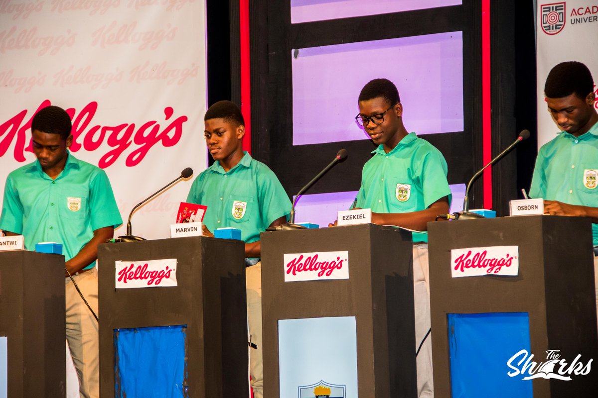 thesharksquiz's tweet photo. Draw in the first round.
At the end of Round 1
St. Augustine's College 50
Presec Legon 50
Showing on TV3 and streaming on our Facebook and YouTube pages.
#TheSharks
#SharksAt5 https://t.co/Am5eqHOjhk