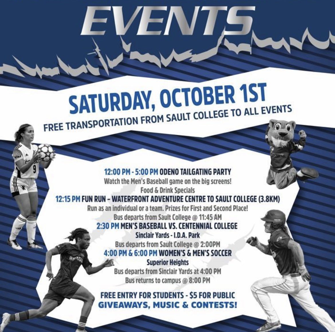 CougarsSault's tweet image. Good morning Cougars! Are you ready for HOMECOMING?!🎉
Swipe to check out the list of events &amp;amp; FREE TRANSPORTATION schedule! The bus will be located outside of F Wing in J Lot. 
Grab your friends and enjoy the festivities!🐾
#cougarpride #cougarshomecoming #saultcollege #ocaa