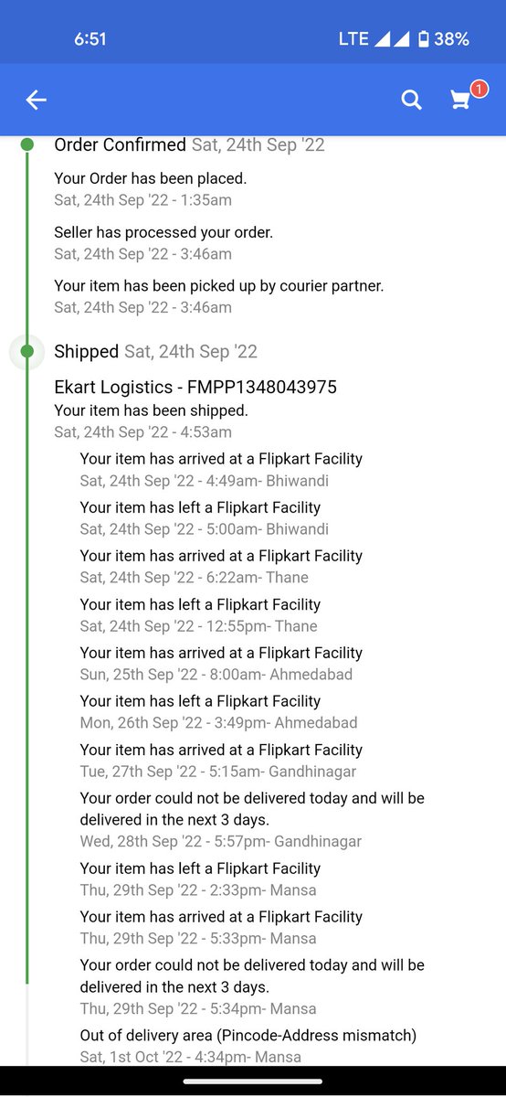 Chouhan_mit's tweet photo. Hello @flipkartsupport , ordered this product (Product ID: OD226081852703228000) on 24th Sept , promised delivery on 27th Sep. Still not delivered and keeps on delaying. Cstmr spprt is no help at all , raised queries multiple times but no help. Pathetic experience. https://t.co/iIiJSss8Fe
