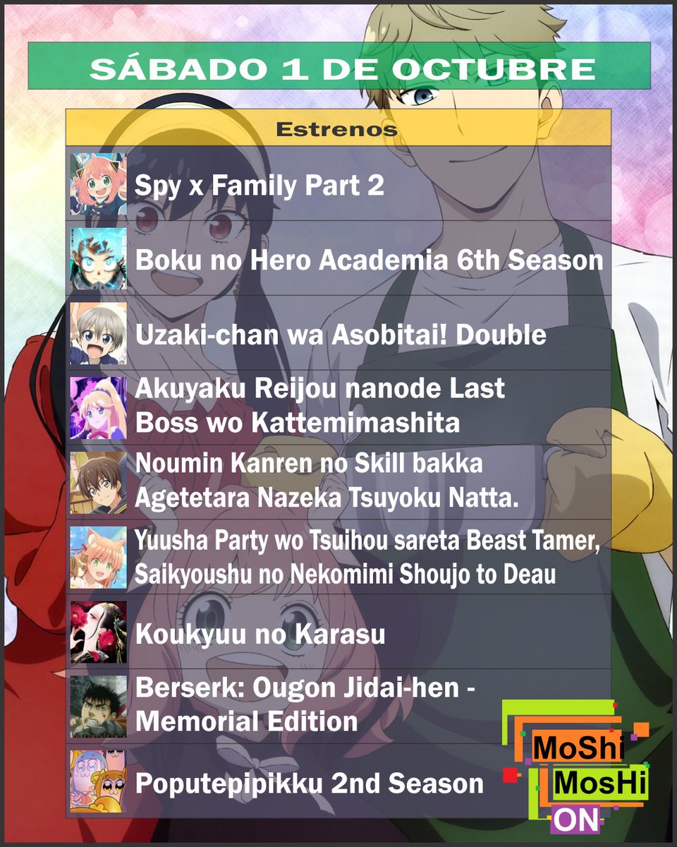 MoshiOnTwitch's tweet photo. ¡Moshi moshiiii! Estos son los estrenos de hoy...
¡Arranca con todo Octubre! https://t.co/ygq6L5ND4B