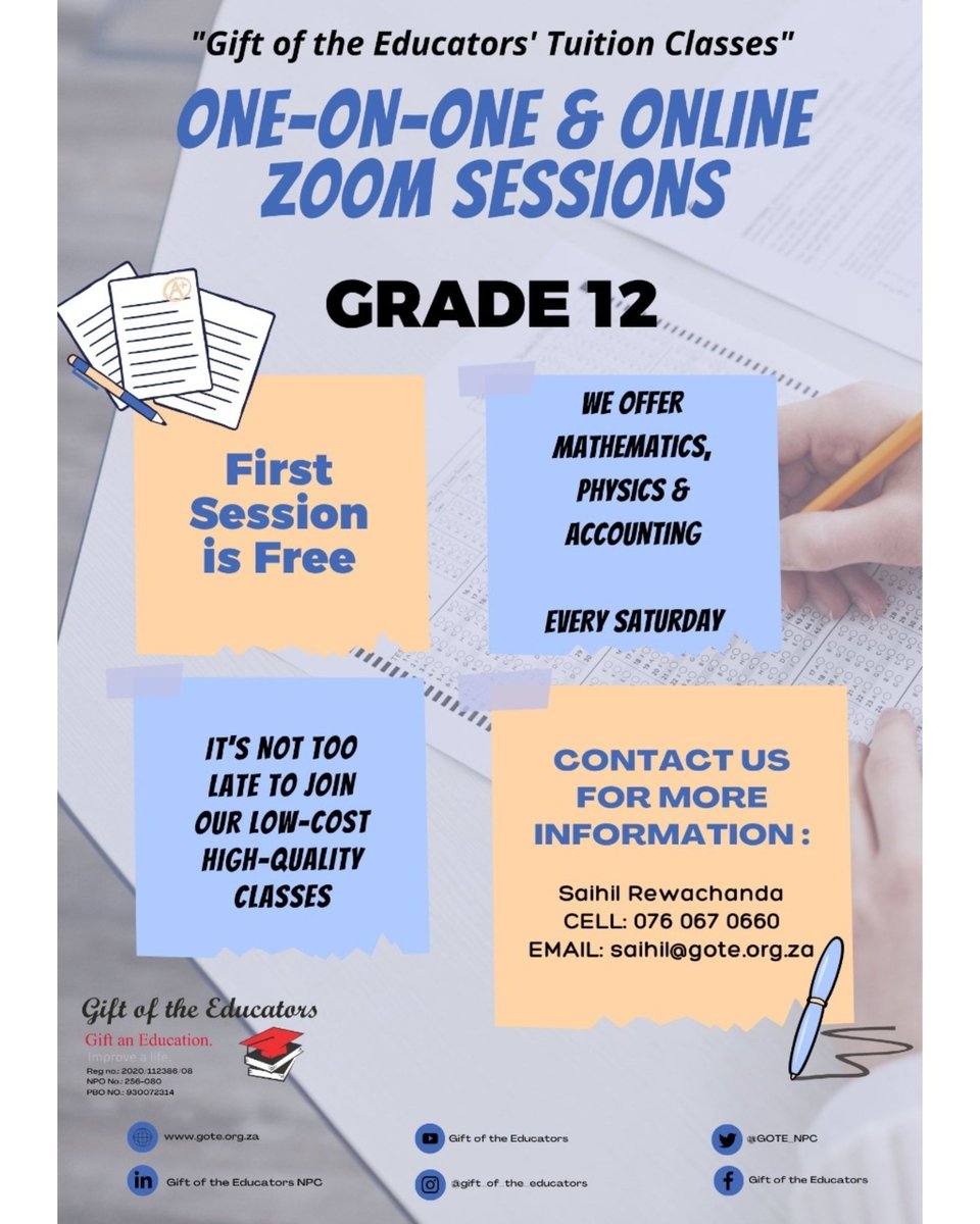 GOTE_NPC's tweet photo. "You don't have to be great to start, but you have to start to be great." – Zig Ziglar

Finals are just around the corner and it's never too late to improve your results. Join our Tuition classes... The first session is free!

#GiftoftheEducators
#OnlineLearning
#Matric2022 https://t.co/HpdnJZ64Cv