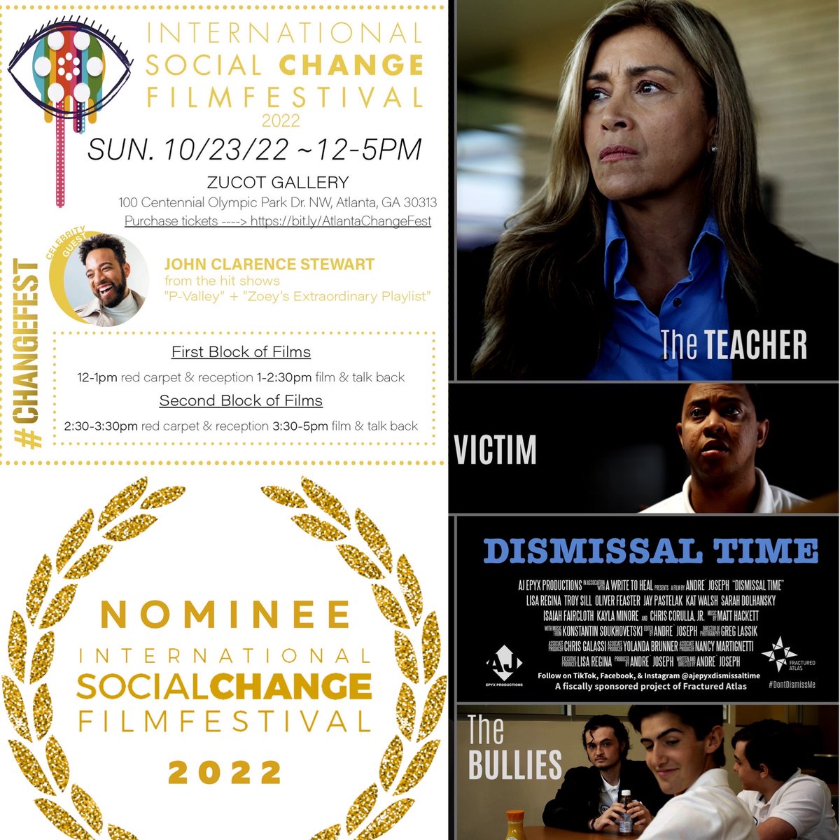 dismissal_time's tweet photo. I’m pleased to announce that our film is nominated for “Best of Changefest Youth” @chisocialchange ! #DontDismissMe #DismissalTimeStories #Drama #ShortFilm #AwardNominee #Changefest #Bullying #Racism #Truestory #highschool #atlanta #chicago #losangeles #newyork #cinema #indie https://t.co/yCopmgb5NH