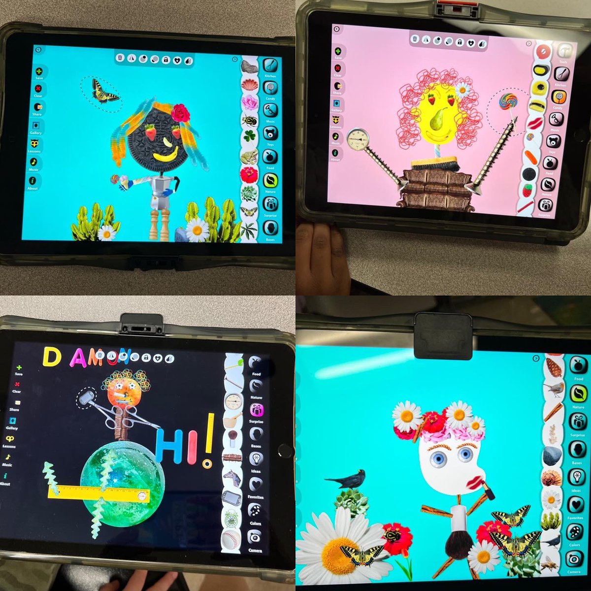 EvansArtHouse's tweet image. 2nd graders learning about surreal artist Giuseppe Arcimboldo with the Faces iMake app! Our objective was to create a self portrait out of objects that represent your interests, layering, texture and fun! @pisdtech #pisdcreatesart