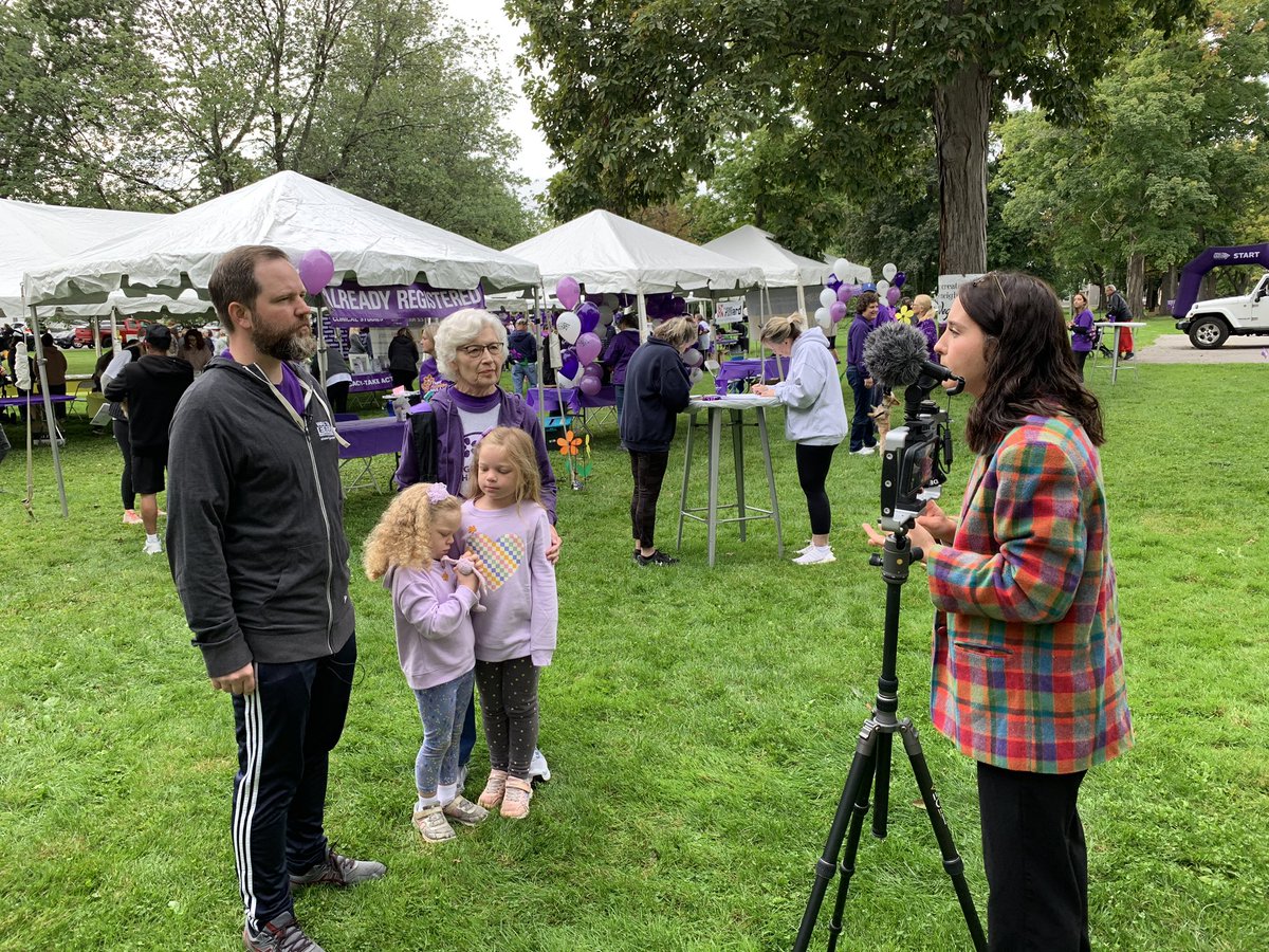 The @AlzRochesterNY Walk to End Alzheimer’s is here! My husband and his mother are sharing our family’s story. 💜 #walk2endz @HalenaSepulveda @SPECNews1ROC