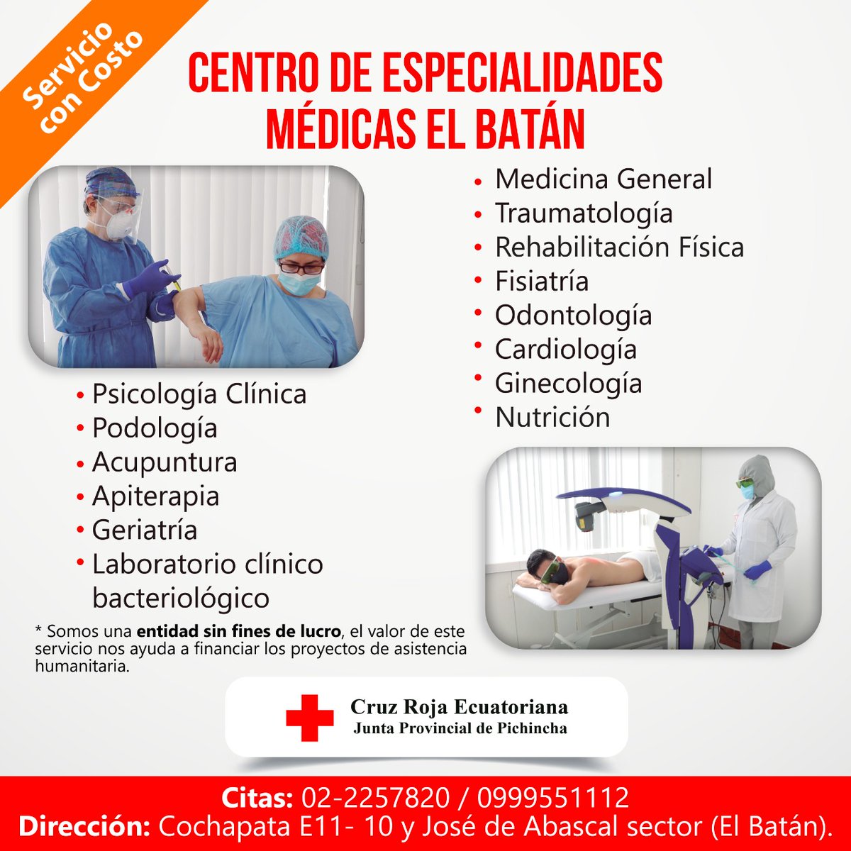 CruzPichincha's tweet photo. CENTRO MÉDICO BATÁN 🏥
☎️Comunícate con nosotros al: 022 257820 - 099 955 1112
o en el siguiente enlace ⬇️:
https://t.co/taGMEB6KDt
📍Lugar: Cochapata E11-10 y José de Abascal – Sector Batán Alto
#CruzRojaPichincha #CruzRojaQuito #CentroMédicoElBatán #Apiterapia https://t.co/uih7Eey9iE