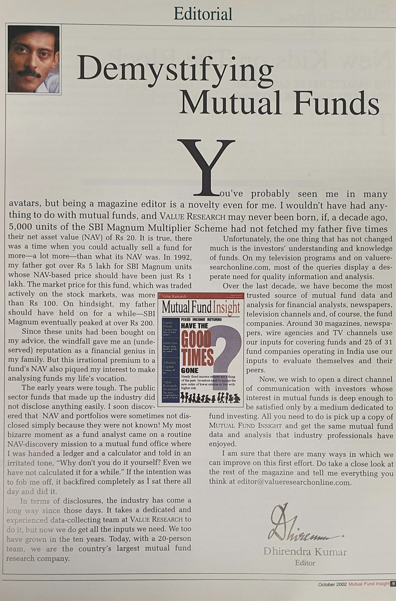 dhirendra_vr's tweet photo. 20 years ago around this time, I was anxious about the launch of Mutual Fund Insight. Thanks to you, we’re still in print, and we couldn't be more grateful for your appreciation and feedback.
#20YearsofMFI 20 days to go! https://t.co/i7zBN4OSxU