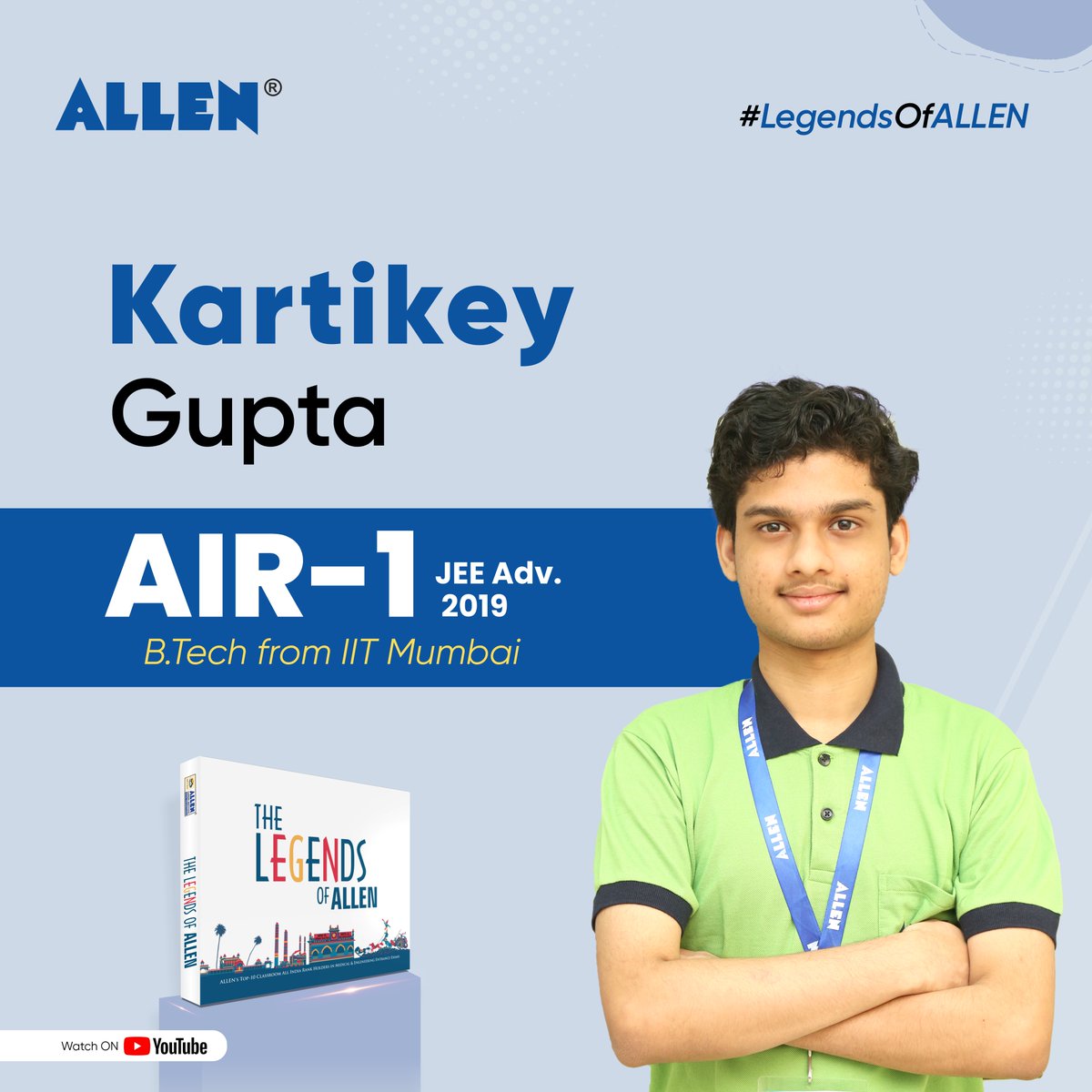 ALLENkota's tweet photo. Meet Kartikey Gupta, a simple guy from the small town of Ballarpur near Nagpur who topped the country’s toughest engineering entrance exam. 
👉 Watch his Complete Success Journey: https://t.co/UQwUvn1ACa
#LegendsOfAllen https://t.co/U5UCOcJiRM